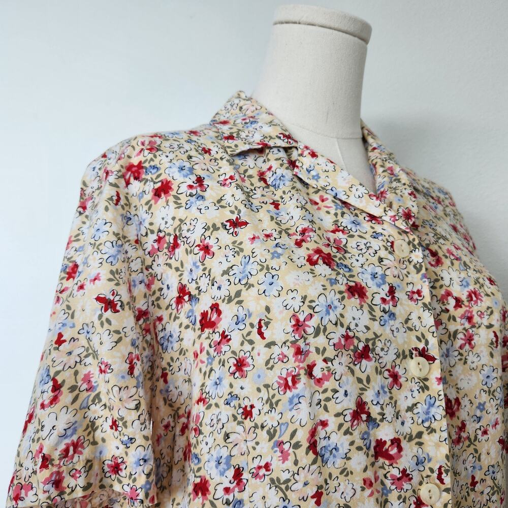 Vintage 90s Pendleton Yellow Floral Rayon Blouse & Skirt Set High Waist Size 6 - Picture 4 of 16